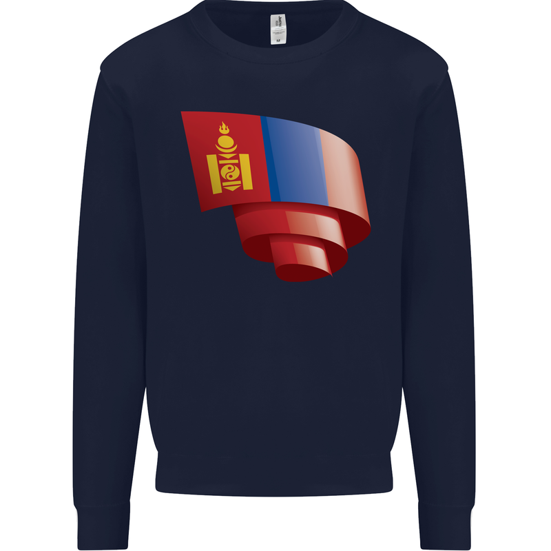 Curled Mongolia Flag Mongolian Day Football Mens Sweatshirt Jumper Navy Blue