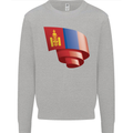 Curled Mongolia Flag Mongolian Day Football Mens Sweatshirt Jumper Sports Grey