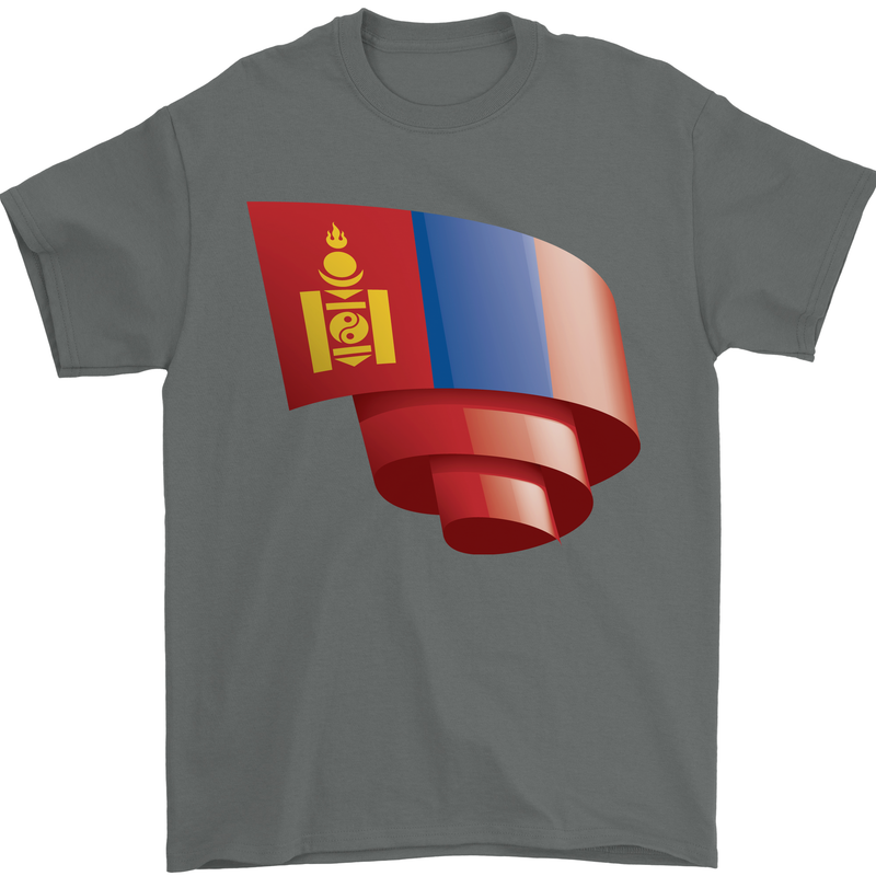 Curled Mongolia Flag Mongolian Day Football Mens T-Shirt 100% Cotton Charcoal