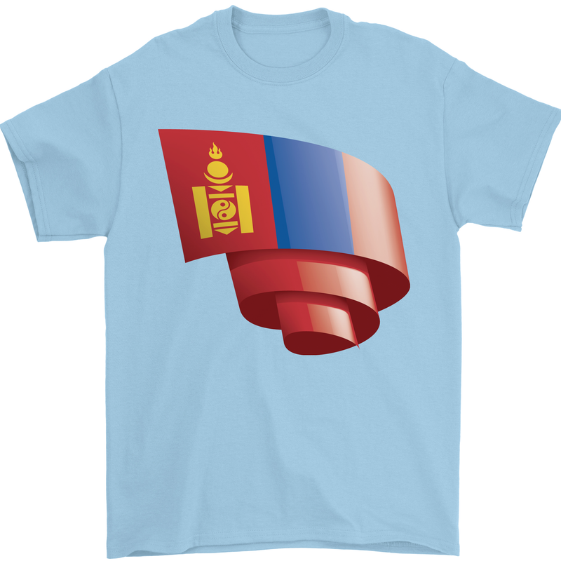Curled Mongolia Flag Mongolian Day Football Mens T-Shirt 100% Cotton Light Blue