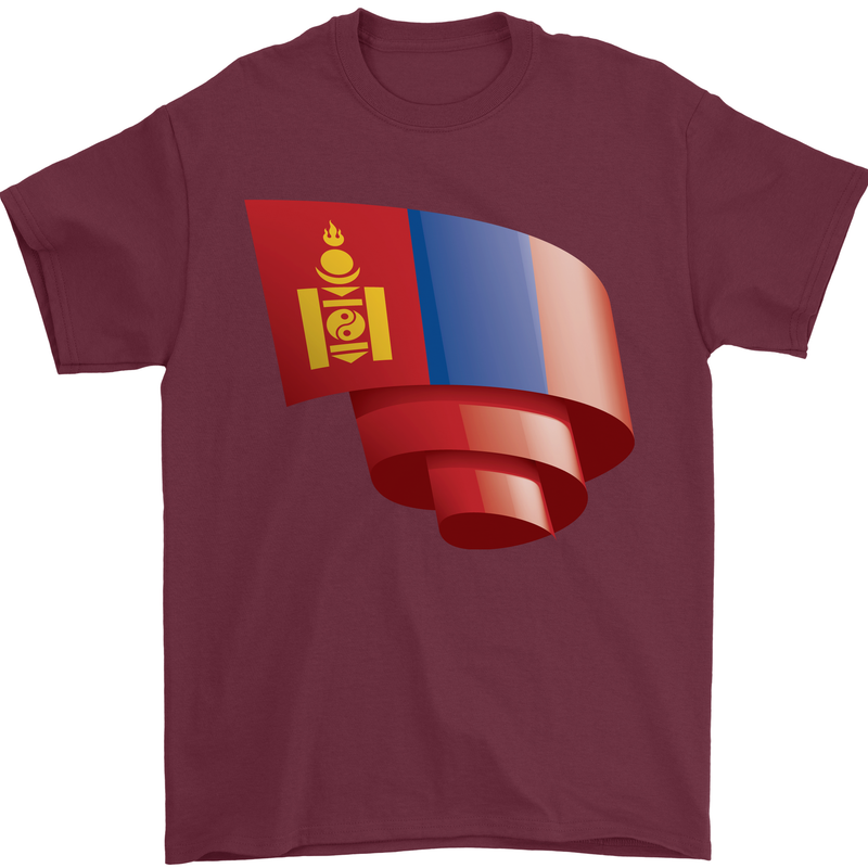 Curled Mongolia Flag Mongolian Day Football Mens T-Shirt 100% Cotton Maroon