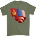 Curled Mongolia Flag Mongolian Day Football Mens T-Shirt 100% Cotton Military Green