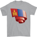 Curled Mongolia Flag Mongolian Day Football Mens T-Shirt 100% Cotton Sports Grey