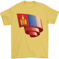 Curled Mongolia Flag Mongolian Day Football Mens T-Shirt 100% Cotton Yellow