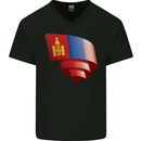 Curled Mongolia Flag Mongolian Day Football Mens V-Neck Cotton T-Shirt Black