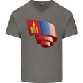 Curled Mongolia Flag Mongolian Day Football Mens V-Neck Cotton T-Shirt Charcoal