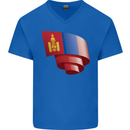 Curled Mongolia Flag Mongolian Day Football Mens V-Neck Cotton T-Shirt Royal Blue
