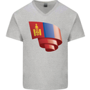 Curled Mongolia Flag Mongolian Day Football Mens V-Neck Cotton T-Shirt Sports Grey
