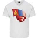 Curled Mongolia Flag Mongolian Day Football Mens V-Neck Cotton T-Shirt White