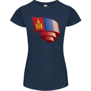 Curled Mongolia Flag Mongolian Day Football Womens Petite Cut T-Shirt Navy Blue