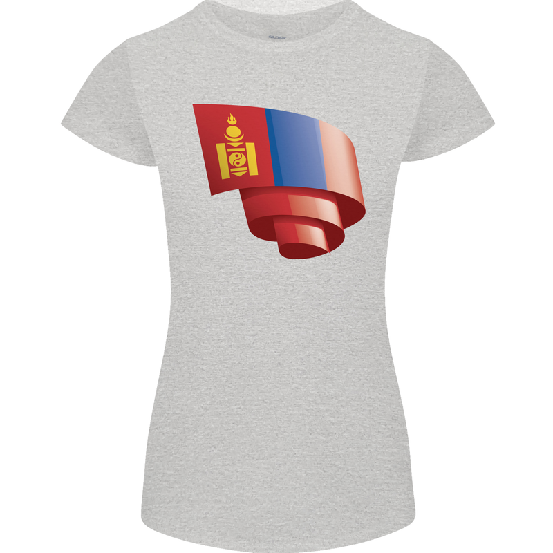 Curled Mongolia Flag Mongolian Day Football Womens Petite Cut T-Shirt Sports Grey