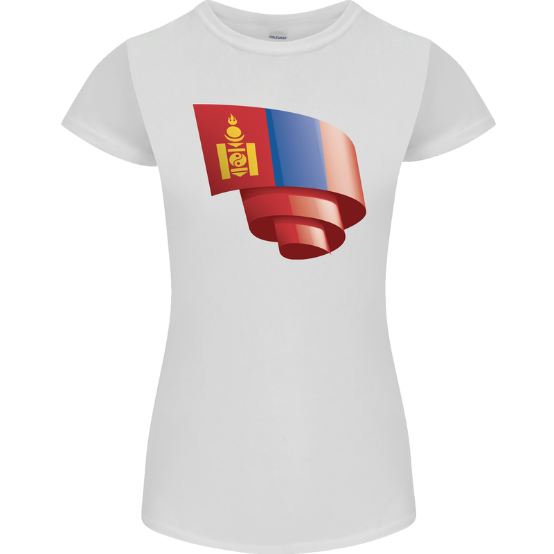 Curled Mongolia Flag Mongolian Day Football Womens Petite Cut T-Shirt White