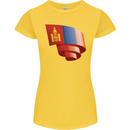 Curled Mongolia Flag Mongolian Day Football Womens Petite Cut T-Shirt Yellow