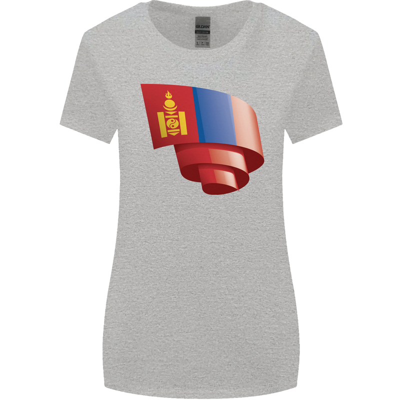 Curled Mongolia Flag Mongolian Day Football Womens Wider Cut T-Shirt Sports Grey