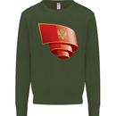 Curled Montenegro Flag Montenegrin Day Football Kids Sweatshirt Jumper Forest Green