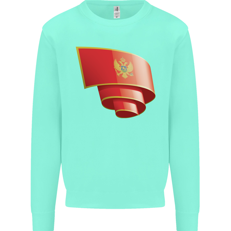 Curled Montenegro Flag Montenegrin Day Football Kids Sweatshirt Jumper Peppermint
