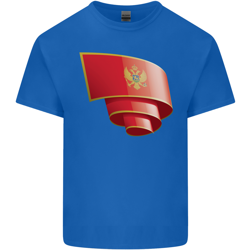 Curled Montenegro Flag Montenegrin Day Football Kids T-Shirt Childrens Royal Blue