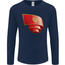 Curled Montenegro Flag Montenegrin Day Football Mens Long Sleeve T-Shirt Navy Blue