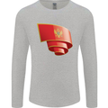 Curled Montenegro Flag Montenegrin Day Football Mens Long Sleeve T-Shirt Sports Grey