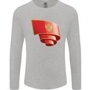 Curled Montenegro Flag Montenegrin Day Football Mens Long Sleeve T-Shirt Sports Grey