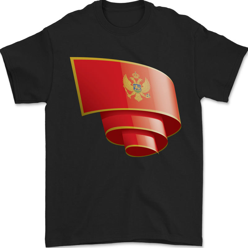 Curled Montenegro Flag Montenegrin Day Football Mens T-Shirt 100% Cotton Black