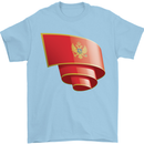 Curled Montenegro Flag Montenegrin Day Football Mens T-Shirt 100% Cotton Light Blue