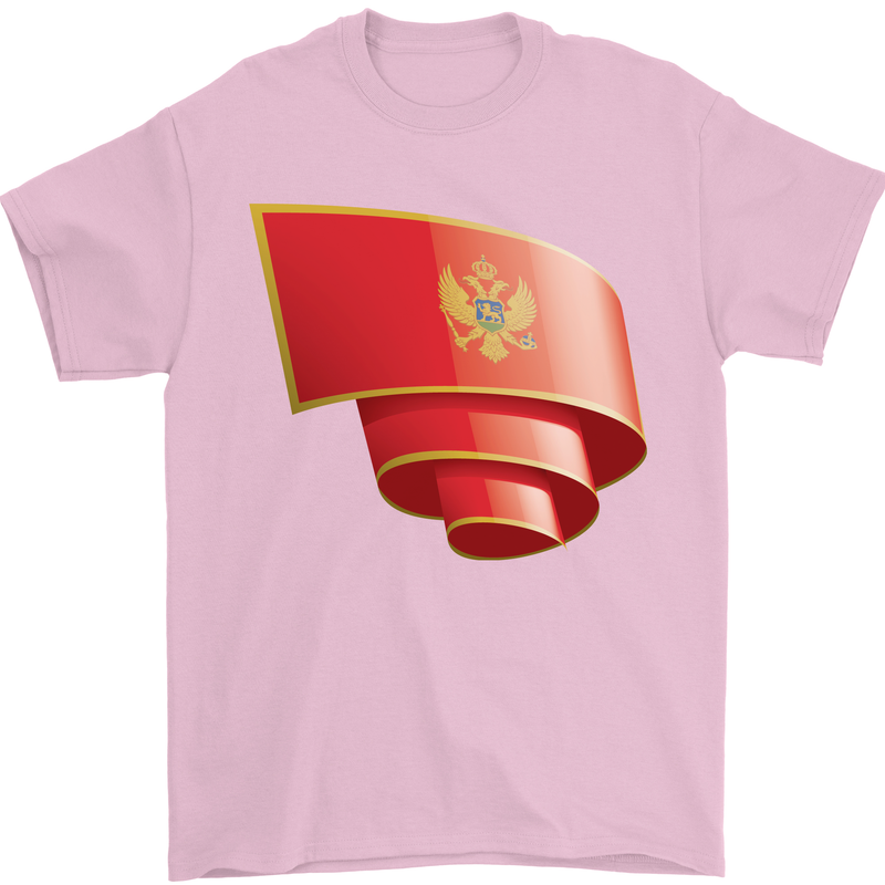 Curled Montenegro Flag Montenegrin Day Football Mens T-Shirt 100% Cotton Light Pink