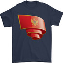 Curled Montenegro Flag Montenegrin Day Football Mens T-Shirt 100% Cotton Navy Blue