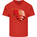 Curled Montenegro Flag Montenegrin Day Football Mens V-Neck Cotton T-Shirt Red