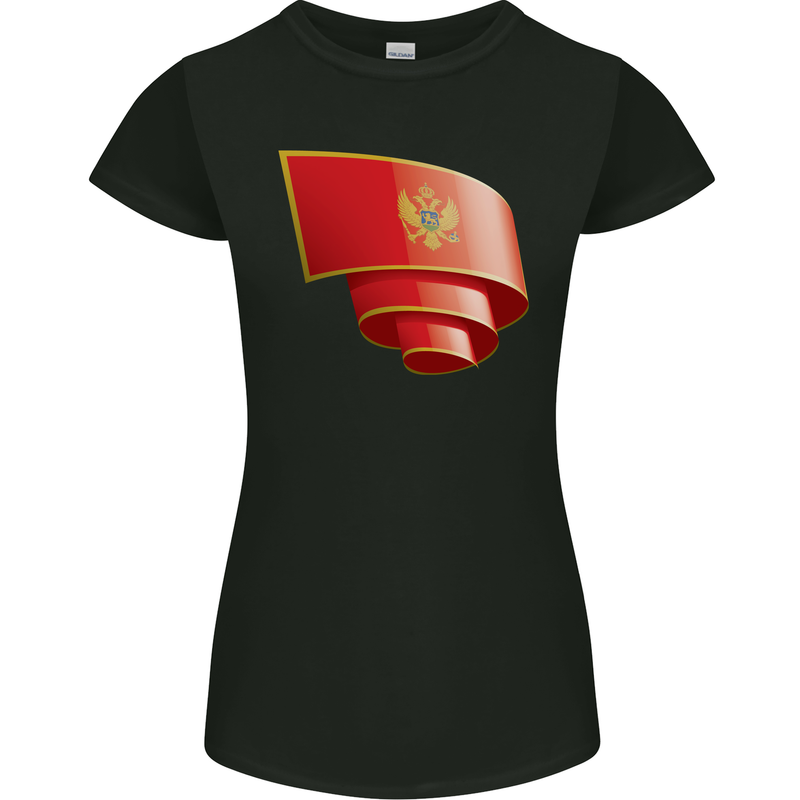 Curled Montenegro Flag Montenegrin Day Football Womens Petite Cut T-Shirt Black
