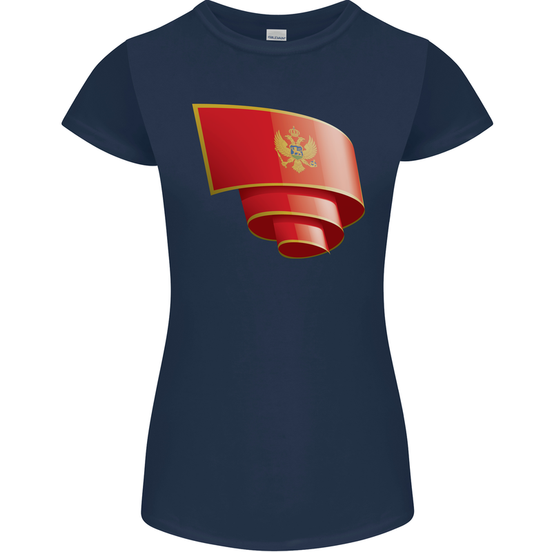 Curled Montenegro Flag Montenegrin Day Football Womens Petite Cut T-Shirt Navy Blue