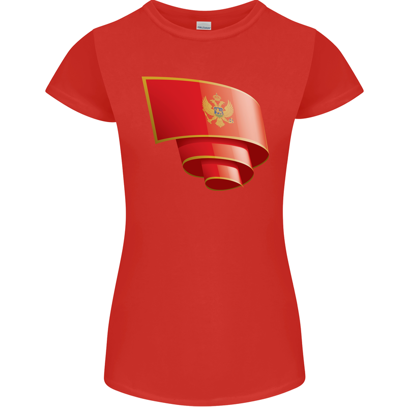 Curled Montenegro Flag Montenegrin Day Football Womens Petite Cut T-Shirt Red