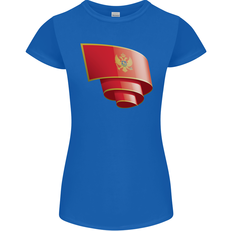 Curled Montenegro Flag Montenegrin Day Football Womens Petite Cut T-Shirt Royal Blue