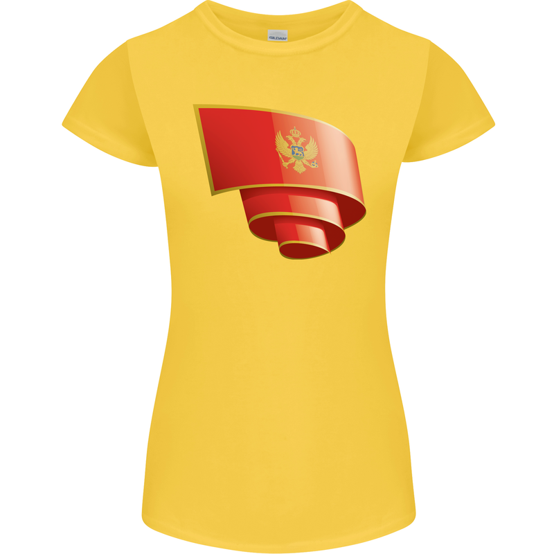 Curled Montenegro Flag Montenegrin Day Football Womens Petite Cut T-Shirt Yellow