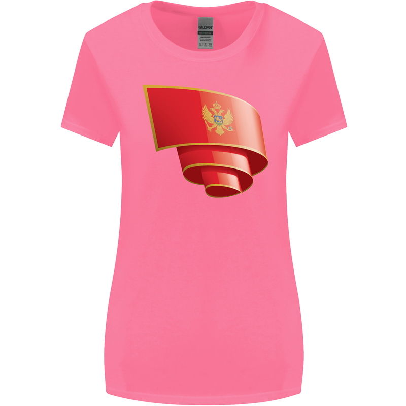 Curled Montenegro Flag Montenegrin Day Football Womens Wider Cut T-Shirt Azalea