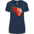 Curled Montenegro Flag Montenegrin Day Football Womens Wider Cut T-Shirt Navy Blue