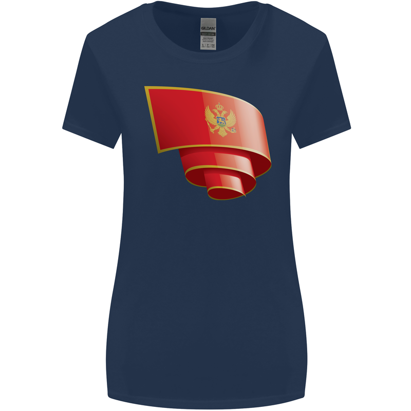 Curled Montenegro Flag Montenegrin Day Football Womens Wider Cut T-Shirt Navy Blue