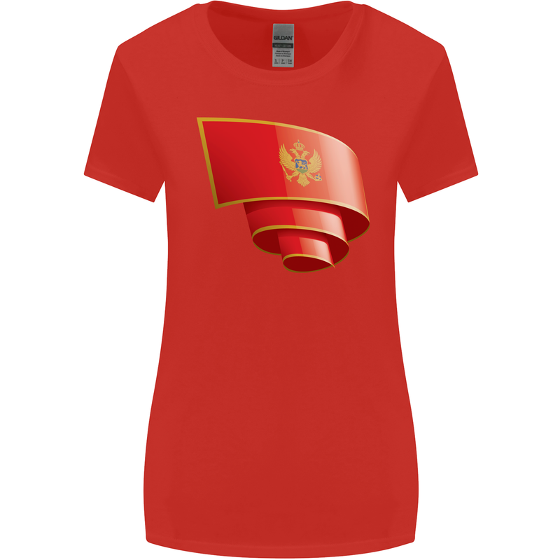 Curled Montenegro Flag Montenegrin Day Football Womens Wider Cut T-Shirt Red