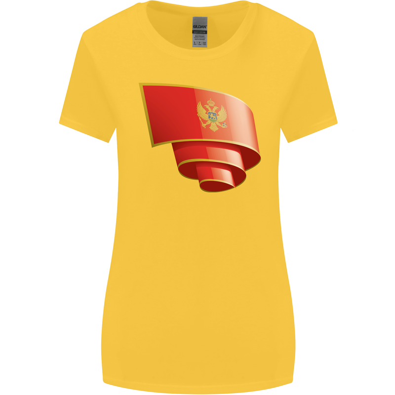 Curled Montenegro Flag Montenegrin Day Football Womens Wider Cut T-Shirt Yellow