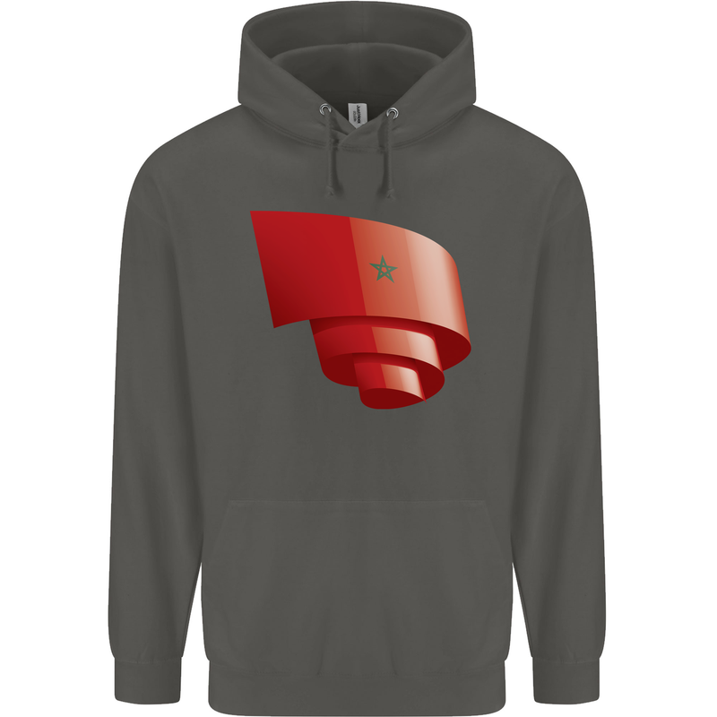 Curled Morocco Flag Moroccan Day Football Childrens Kids Hoodie Storm Grey