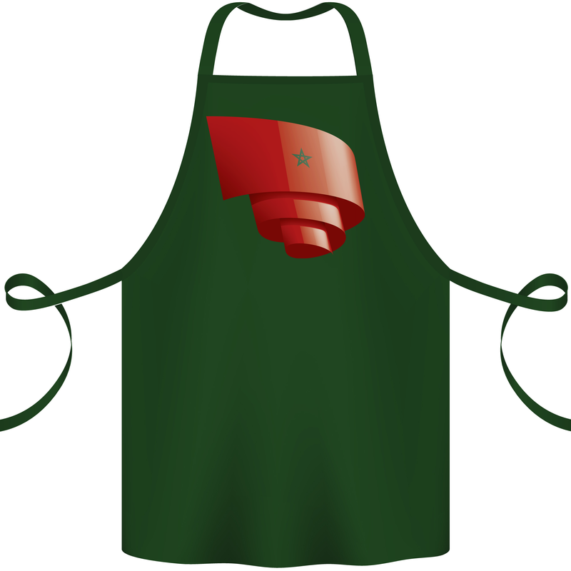 Curled Morocco Flag Moroccan Day Football Cotton Apron 100% Organic Forest Green