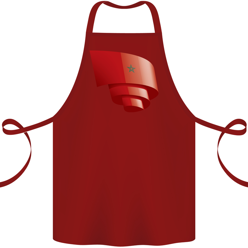 Curled Morocco Flag Moroccan Day Football Cotton Apron 100% Organic Maroon