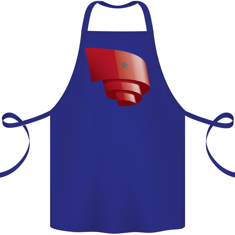 Curled Morocco Flag Moroccan Day Football Cotton Apron 100% Organic Royal Blue