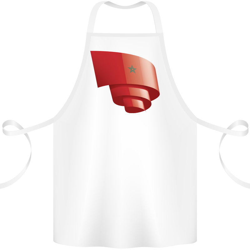 Curled Morocco Flag Moroccan Day Football Cotton Apron 100% Organic White