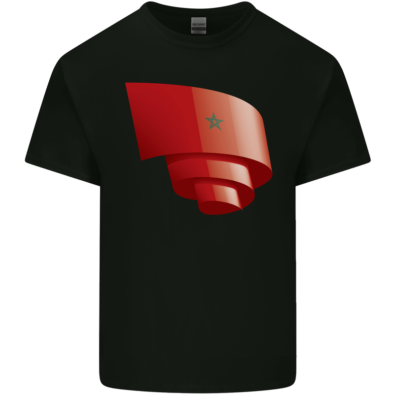 Curled Morocco Flag Moroccan Day Football Kids T-Shirt Childrens Black