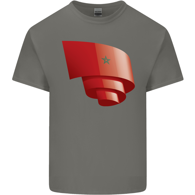 Curled Morocco Flag Moroccan Day Football Kids T-Shirt Childrens Charcoal