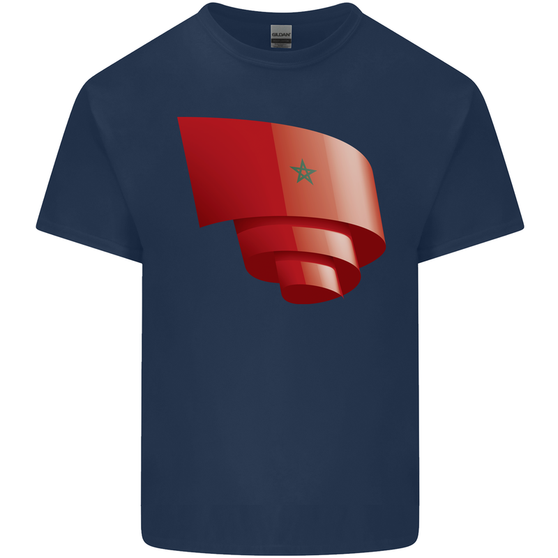 Curled Morocco Flag Moroccan Day Football Kids T-Shirt Childrens Navy Blue