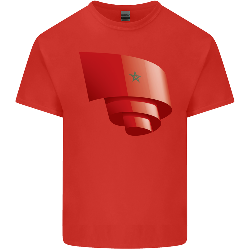 Curled Morocco Flag Moroccan Day Football Kids T-Shirt Childrens Red