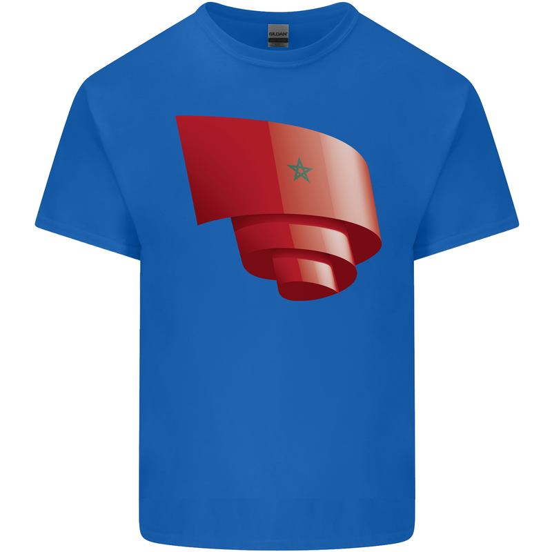 Curled Morocco Flag Moroccan Day Football Kids T-Shirt Childrens Royal Blue