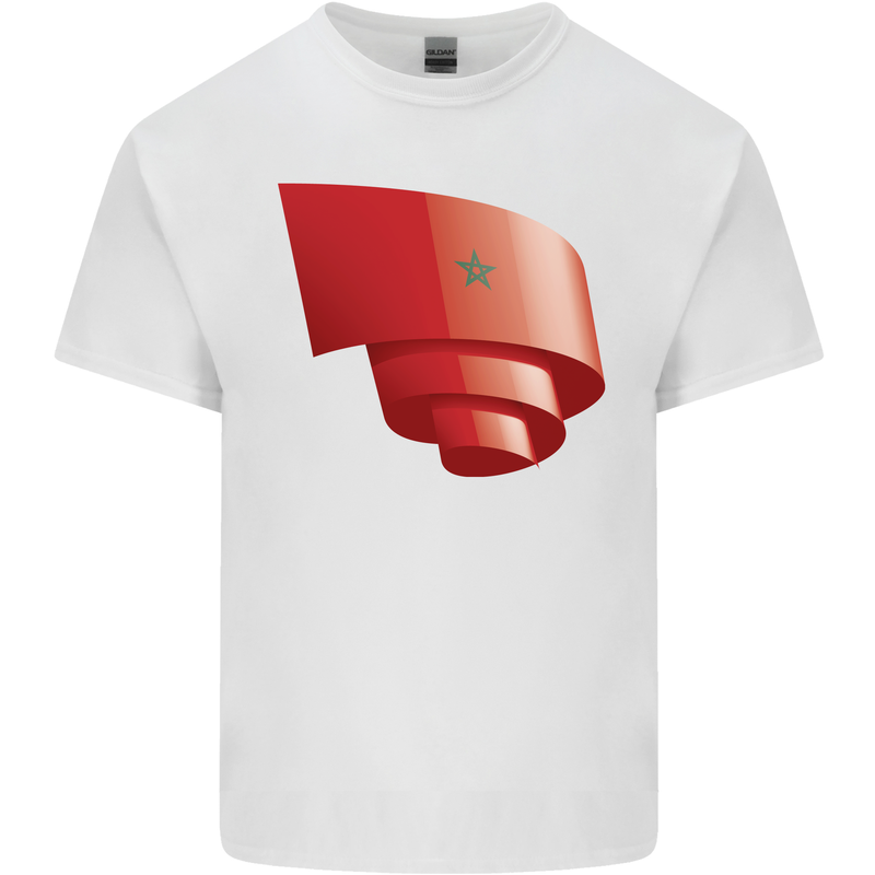 Curled Morocco Flag Moroccan Day Football Kids T-Shirt Childrens White